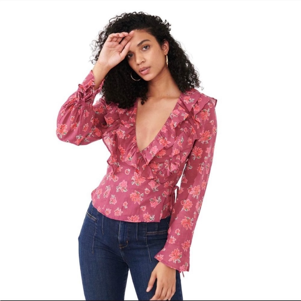 Free People Amanda Floral Ruffle Wrap Top